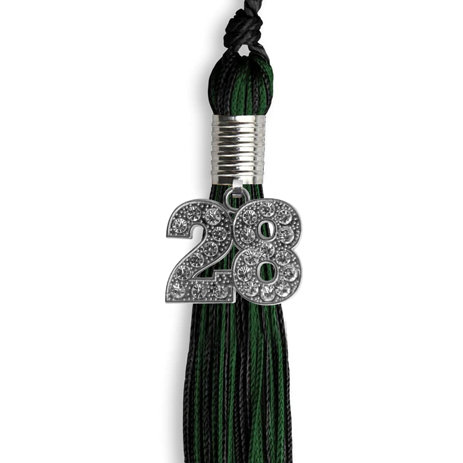 Black/Hunter Green Mixed Color Graduation Tassel with Silver Bling Charm by Wholesale Grad Supply