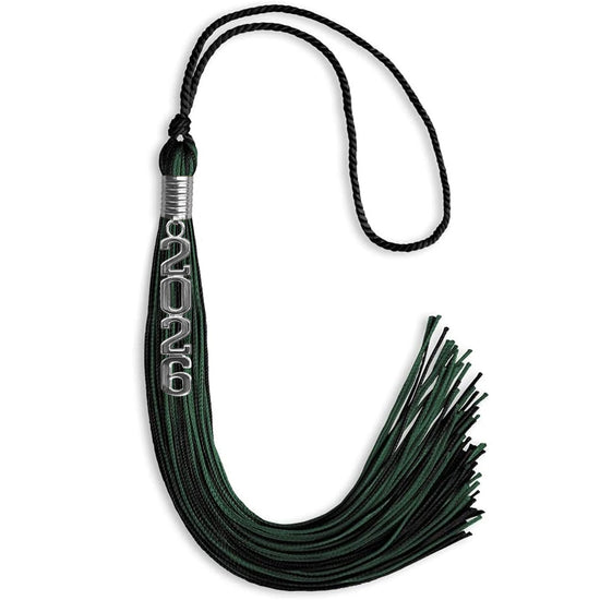 Black/Hunter Green Mixed Color Graduation Tassel with Stacked Silver Date Drop by Wholesale Grad Supply