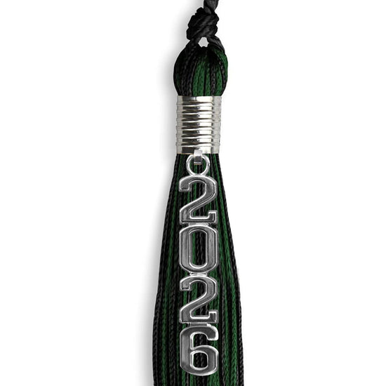 Black/Hunter Green Mixed Color Graduation Tassel with Stacked Silver Date Drop by Wholesale Grad Supply