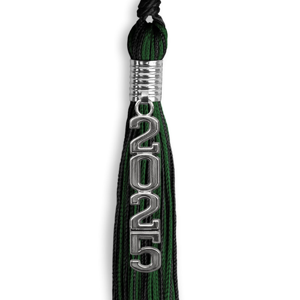 Black/Hunter Green Mixed Color Graduation Tassel with Stacked Silver Date Drop by Wholesale Grad Supply