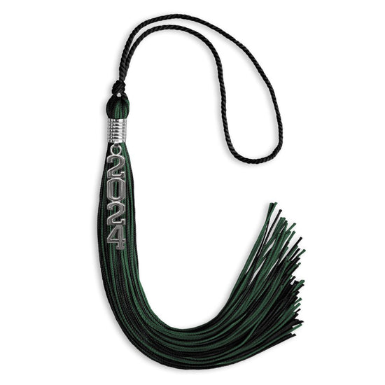 Black/Hunter Green Mixed Color Graduation Tassel with Stacked Silver Date Drop by Wholesale Grad Supply