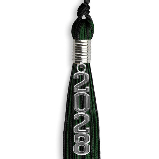 Black/Hunter Green Mixed Color Graduation Tassel with Stacked Silver Date Drop by Wholesale Grad Supply