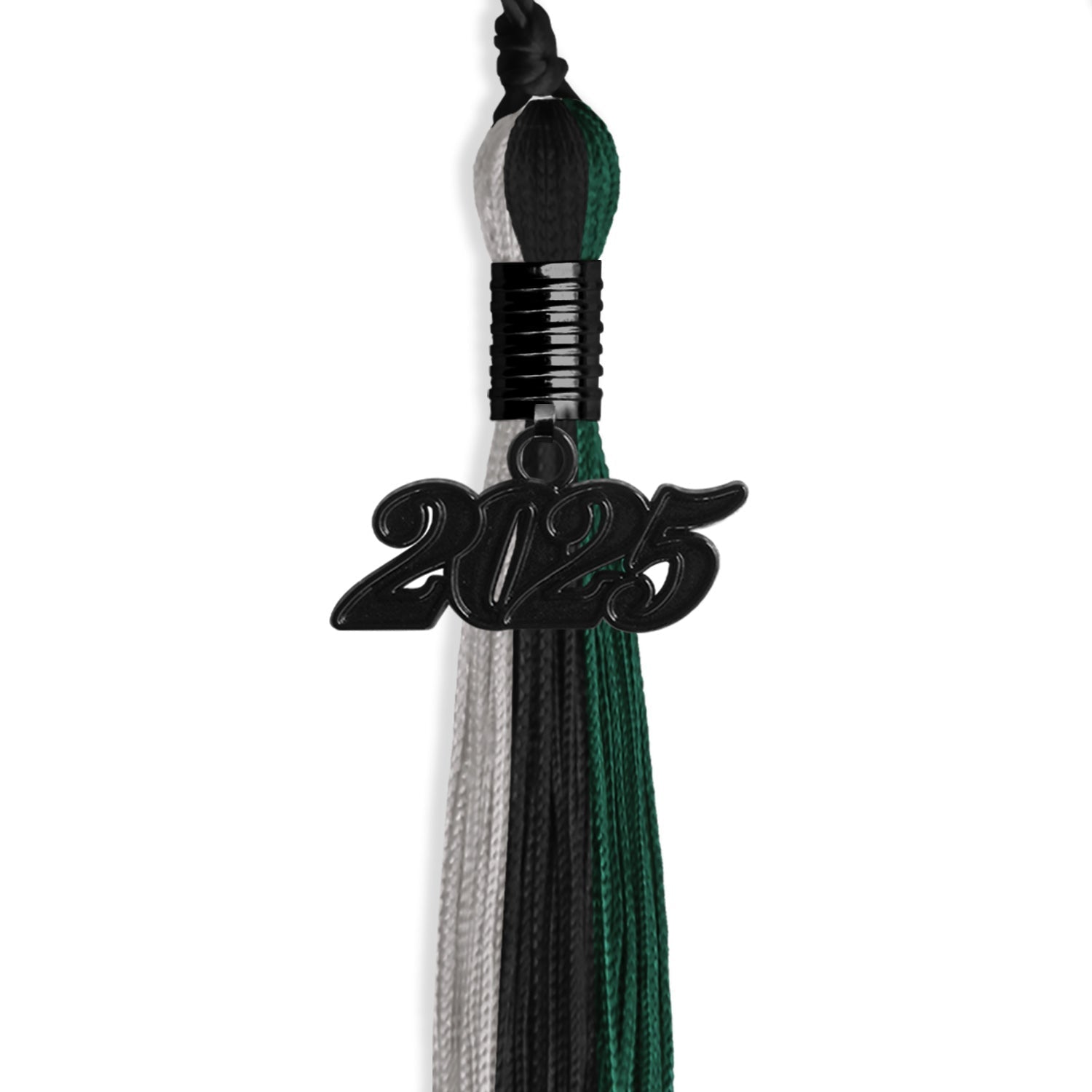 Black/Hunter Green/Silver Graduation Tassel with Black Bling Charm by Wholesale Grad Supply