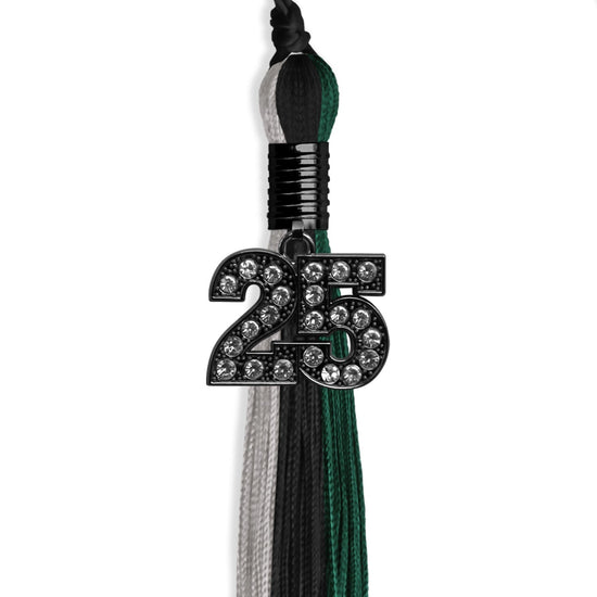 Black/Hunter Green/Silver Graduation Tassel with Black Bling Charm by Wholesale Grad Supply