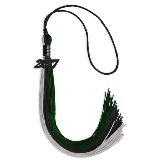Black/Hunter Green/Silver Graduation Tassel with Black Bling Charm by Wholesale Grad Supply