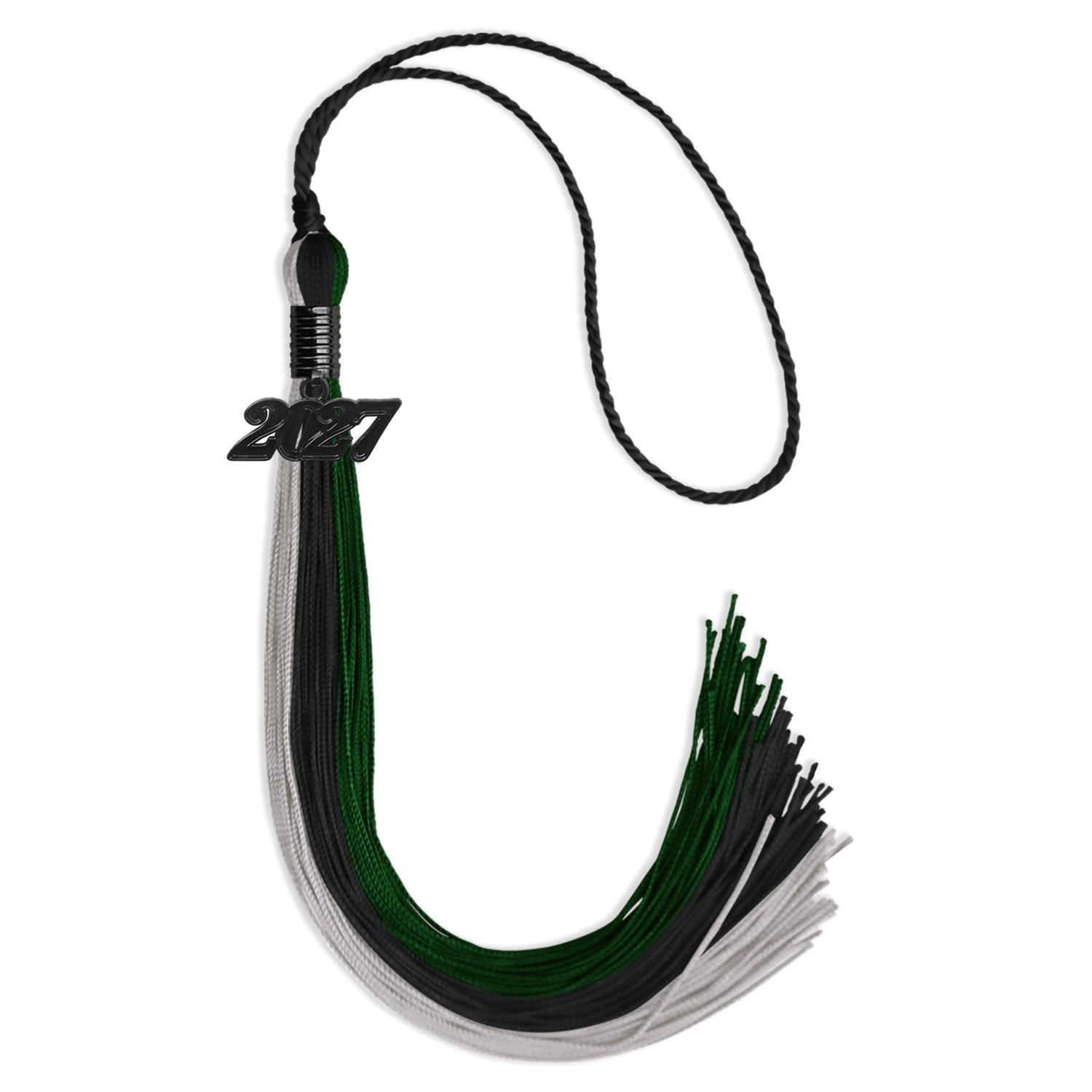 Black/Hunter Green/Silver Graduation Tassel with Black Bling Charm by Wholesale Grad Supply