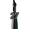 Black/Hunter Green/Silver Graduation Tassel with Black Bling Charm by Wholesale Grad Supply