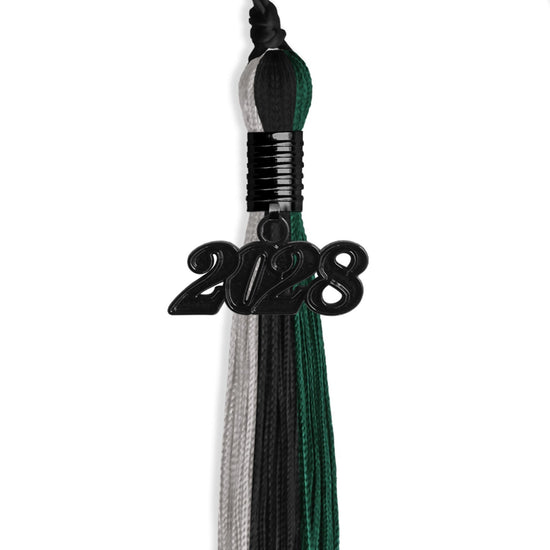 Black/Hunter Green/Silver Graduation Tassel with Black Bling Charm by Wholesale Grad Supply