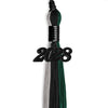 Black/Hunter Green/Silver Graduation Tassel with Black Bling Charm by Wholesale Grad Supply