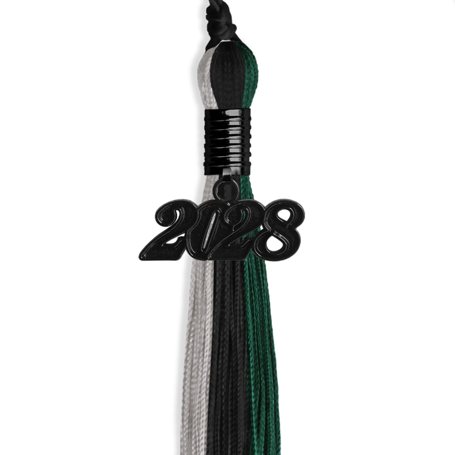Black/Hunter Green/Silver Graduation Tassel with Black Bling Charm by Wholesale Grad Supply