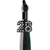 Black/Hunter Green/Silver Graduation Tassel with Black Bling Charm by Wholesale Grad Supply
