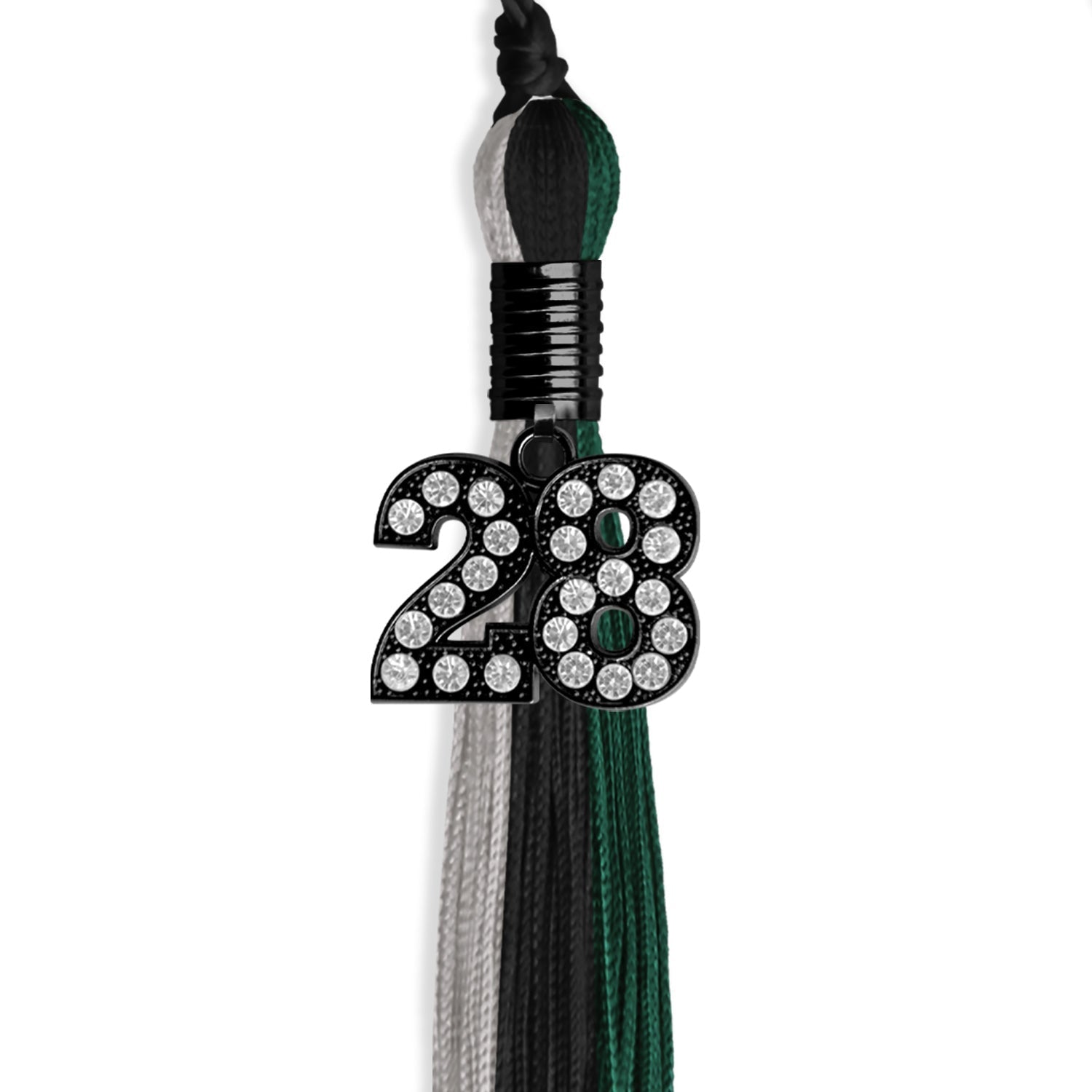 Black/Hunter Green/Silver Graduation Tassel with Black Bling Charm by Wholesale Grad Supply