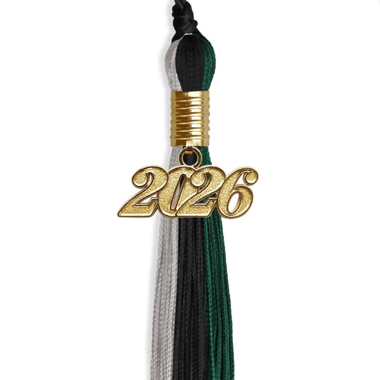 Black/Hunter Green/Silver Graduation Tassel with Gold Bling Charm by Wholesale Grad Supply