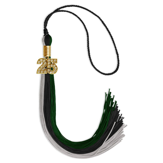 Black/Hunter Green/Silver Graduation Tassel with Gold Bling Charm by Wholesale Grad Supply