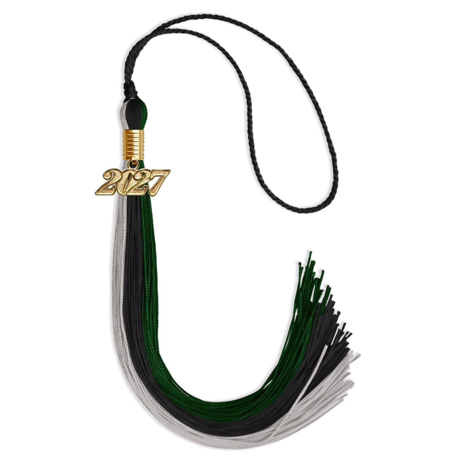 Black/Hunter Green/Silver Graduation Tassel with Gold Bling Charm by Wholesale Grad Supply