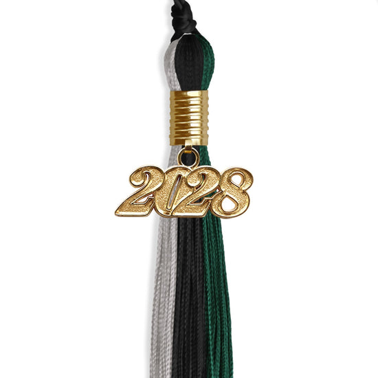 Black/Hunter Green/Silver Graduation Tassel with Gold Bling Charm by Wholesale Grad Supply