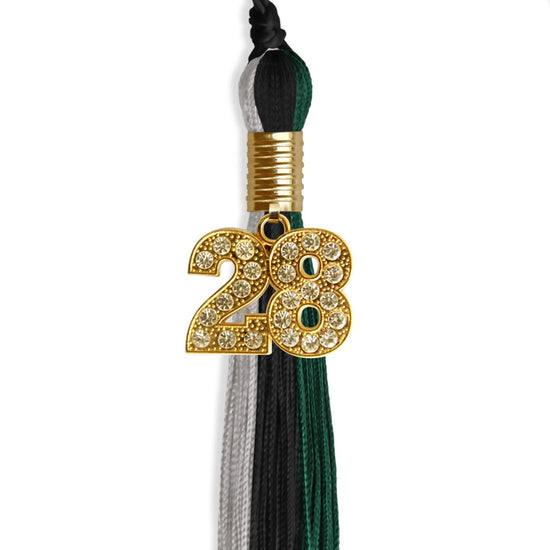 Black/Hunter Green/Silver Graduation Tassel with Gold Bling Charm by Wholesale Grad Supply