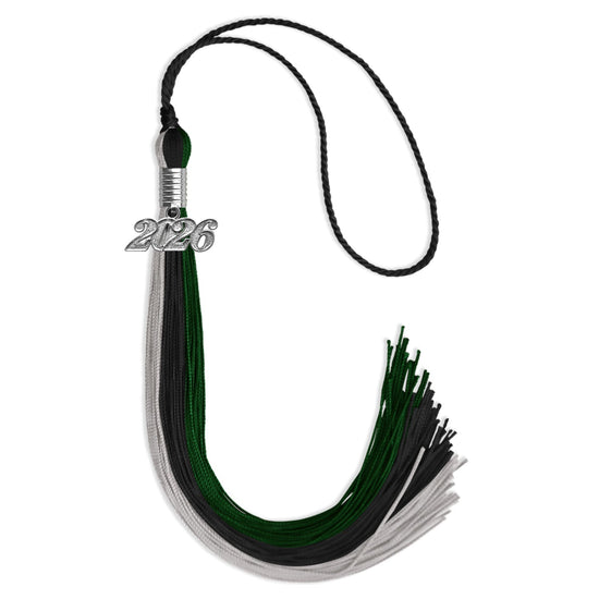 Black/Hunter Green/Silver Graduation Tassel with Silver Bling Charm by Wholesale Grad Supply