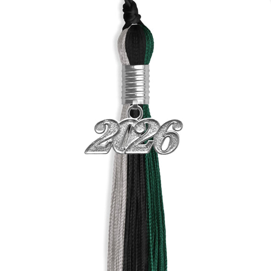 Black/Hunter Green/Silver Graduation Tassel with Silver Bling Charm by Wholesale Grad Supply