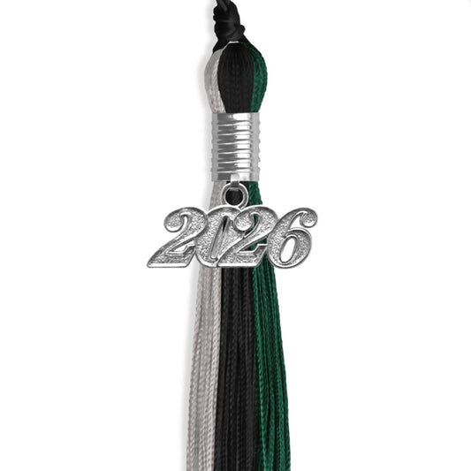 Black/Hunter Green/Silver Graduation Tassel with Silver Bling Charm by Wholesale Grad Supply