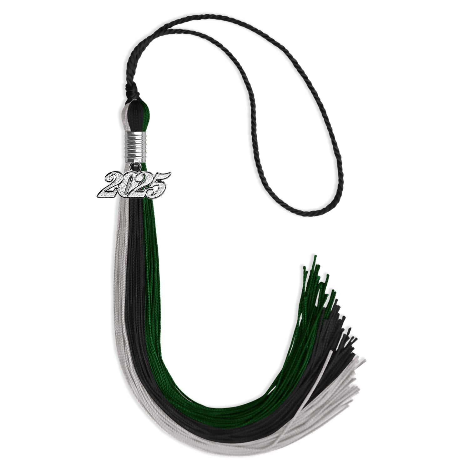 Black/Hunter Green/Silver Graduation Tassel with Silver Bling Charm by Wholesale Grad Supply