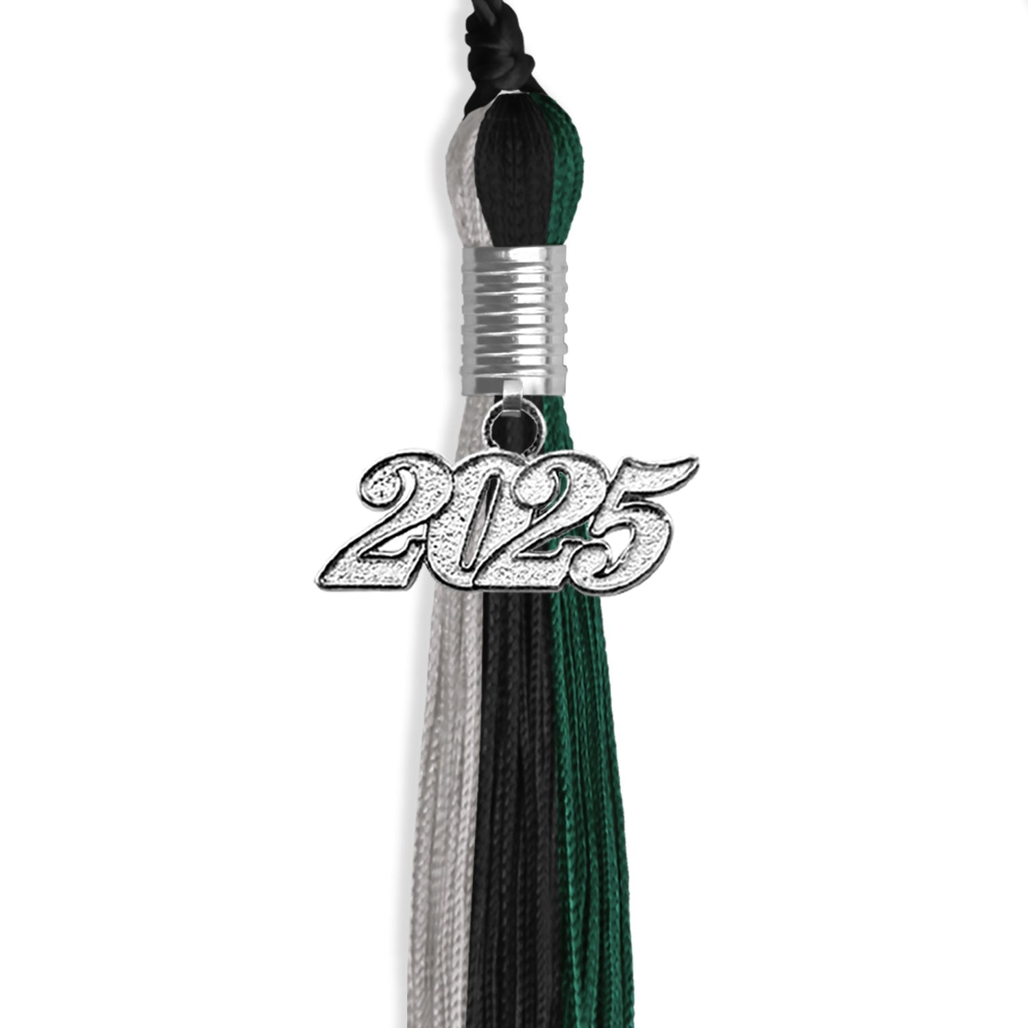 Black/Hunter Green/Silver Graduation Tassel with Silver Bling Charm by Wholesale Grad Supply