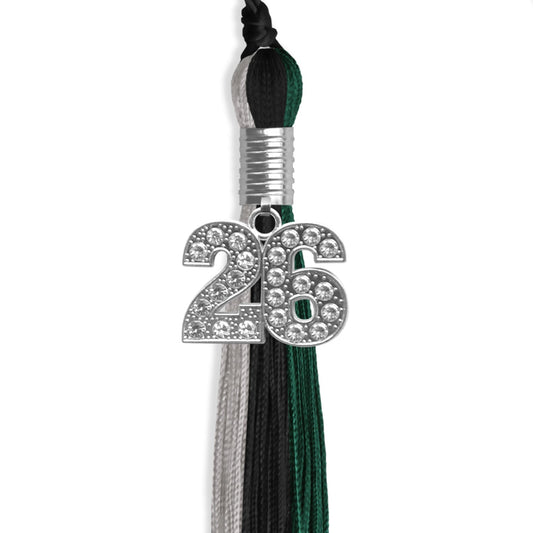 Black/Hunter Green/Silver Graduation Tassel with Silver Bling Charm by Wholesale Grad Supply