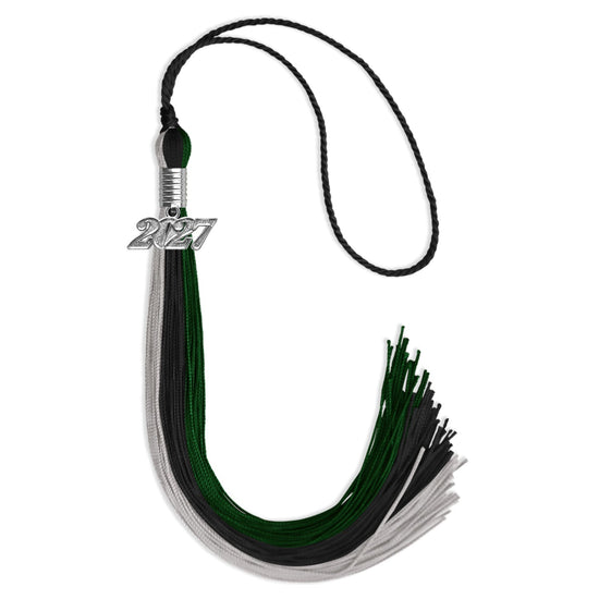 Black/Hunter Green/Silver Graduation Tassel with Silver Bling Charm by Wholesale Grad Supply