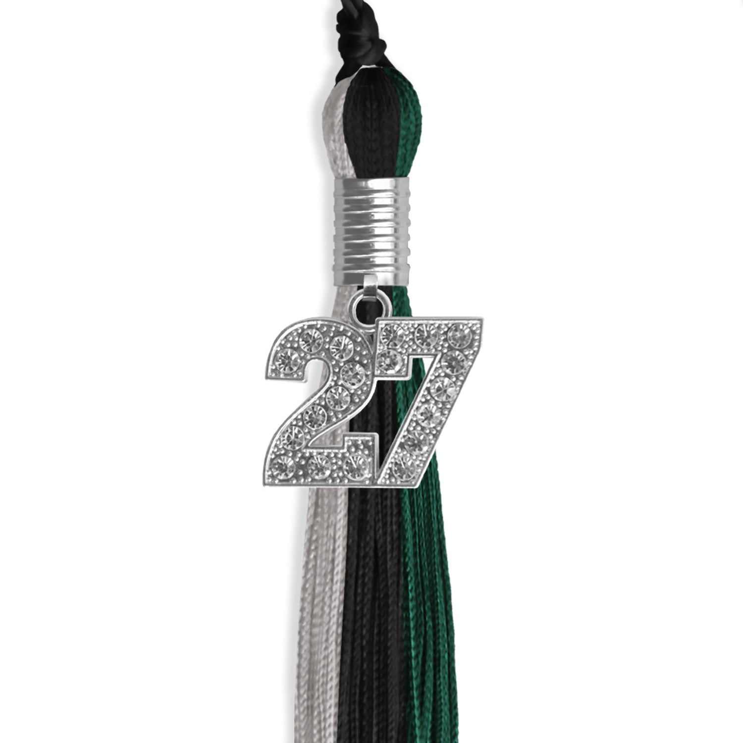 Black/Hunter Green/Silver Graduation Tassel with Silver Bling Charm by Wholesale Grad Supply
