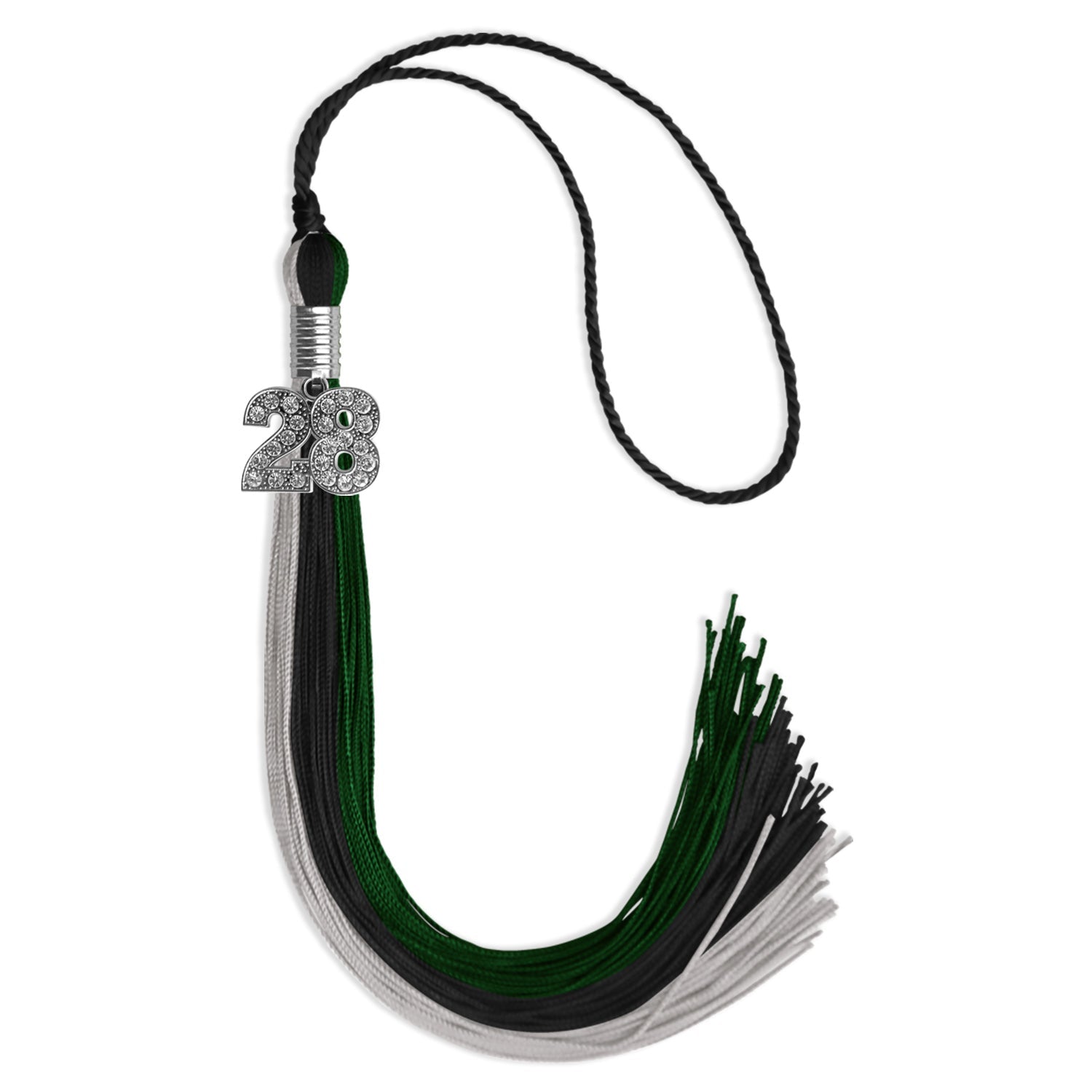 Black/Hunter Green/Silver Graduation Tassel with Silver Bling Charm by Wholesale Grad Supply