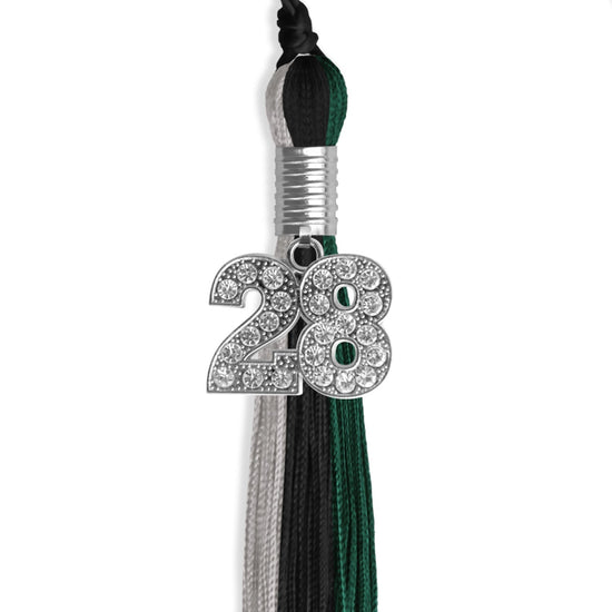 Black/Hunter Green/Silver Graduation Tassel with Silver Bling Charm by Wholesale Grad Supply