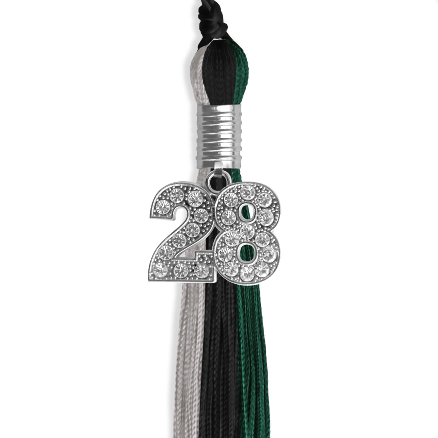 Black/Hunter Green/Silver Graduation Tassel with Silver Bling Charm by Wholesale Grad Supply