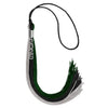 Black/Hunter Green/Silver Graduation Tassel with Silver Stacked Date Drop by Wholesale Grad Supply
