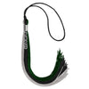 Black/Hunter Green/Silver Graduation Tassel with Silver Stacked Date Drop by Wholesale Grad Supply