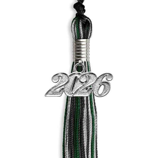 Black/Hunter Green/Silver Mixed Color Graduation Tassel with Silver Bling Charm by Wholesale Grad Supply