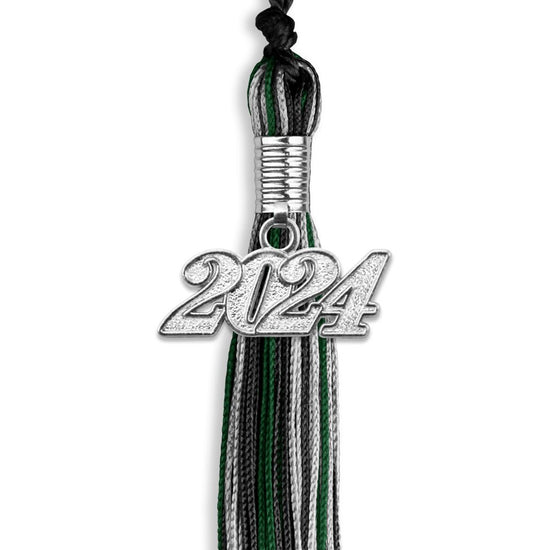 Black/Hunter Green/Silver Mixed Color Graduation Tassel with Silver Bling Charm by Wholesale Grad Supply
