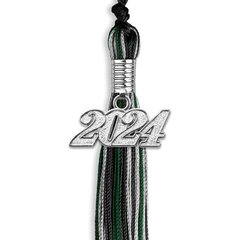 Black/Hunter Green/Silver Mixed Color Graduation Tassel with Silver Bling Charm by Wholesale Grad Supply