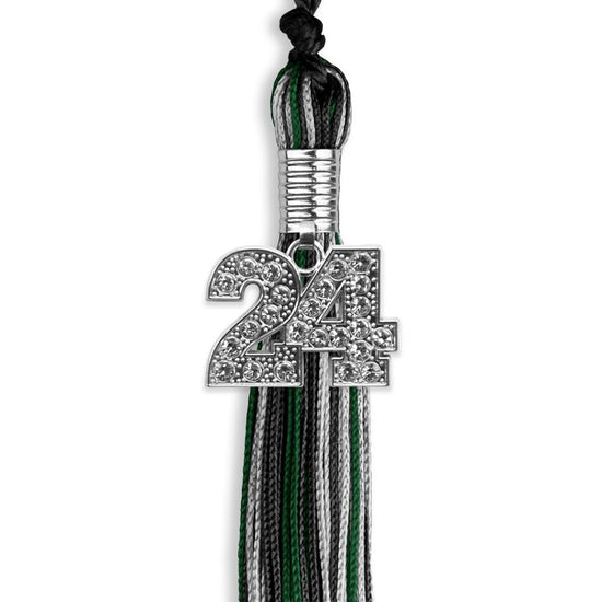 Black/Hunter Green/Silver Mixed Color Graduation Tassel with Silver Bling Charm by Wholesale Grad Supply