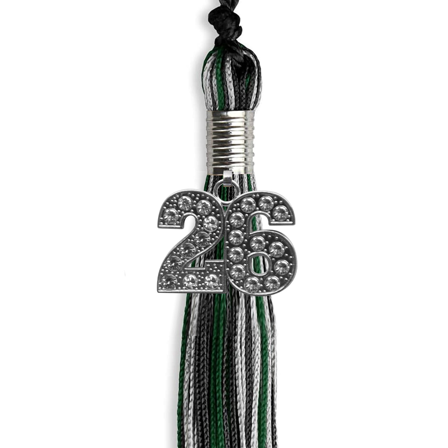 Black/Hunter Green/Silver Mixed Color Graduation Tassel with Silver Bling Charm by Wholesale Grad Supply