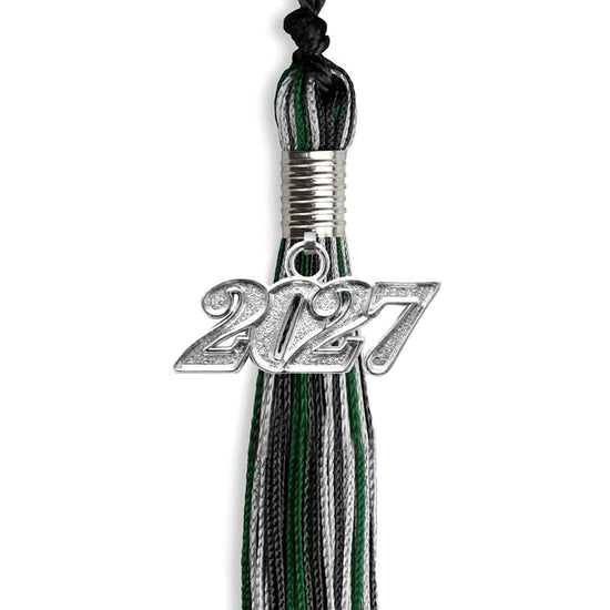 Black/Hunter Green/Silver Mixed Color Graduation Tassel with Silver Bling Charm by Wholesale Grad Supply