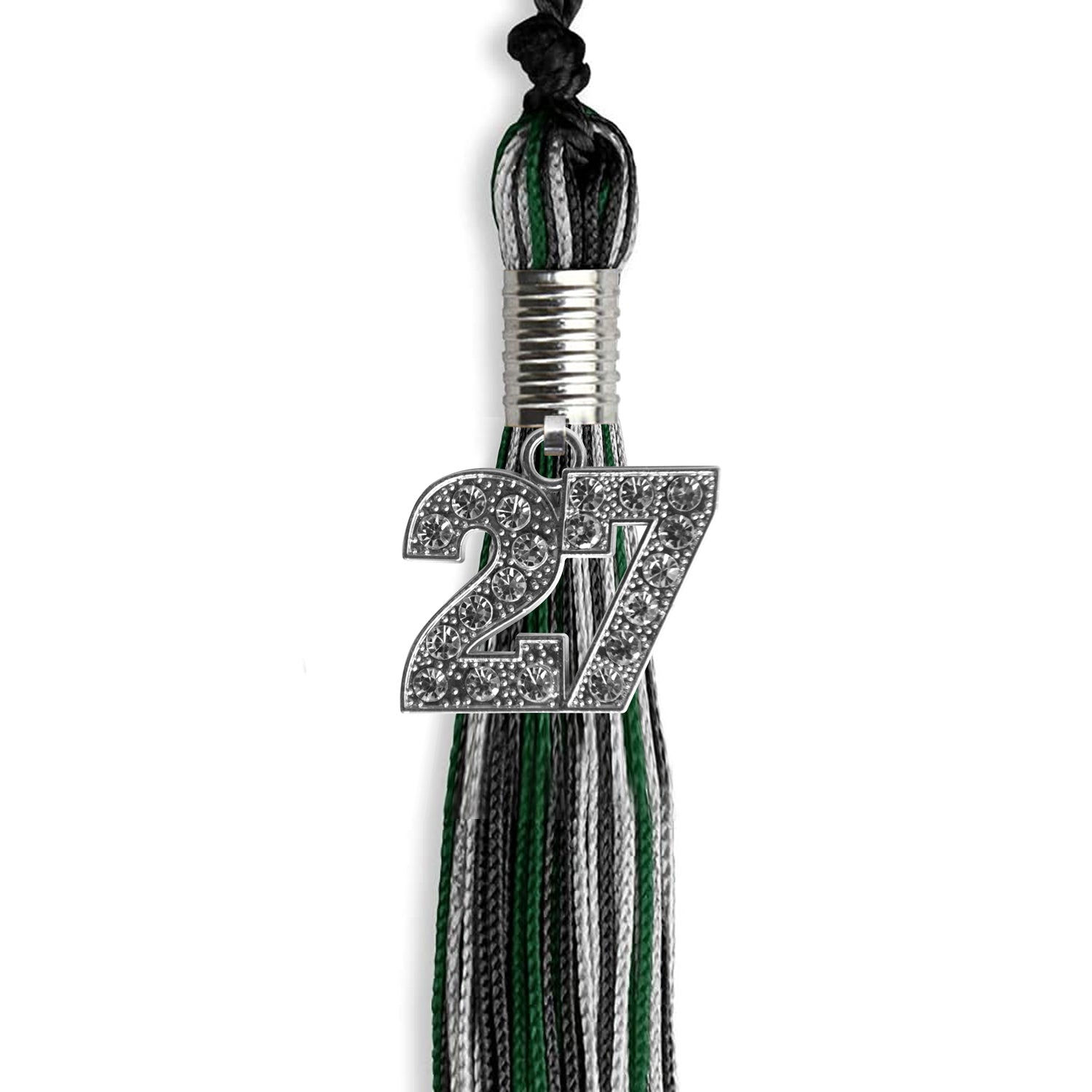 Black/Hunter Green/Silver Mixed Color Graduation Tassel with Silver Bling Charm by Wholesale Grad Supply