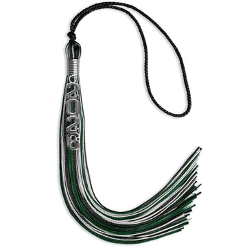 Black/Hunter Green/Silver Mixed Color Graduation Tassel with Silver Stacked Date Drop by Wholesale Grad Supply