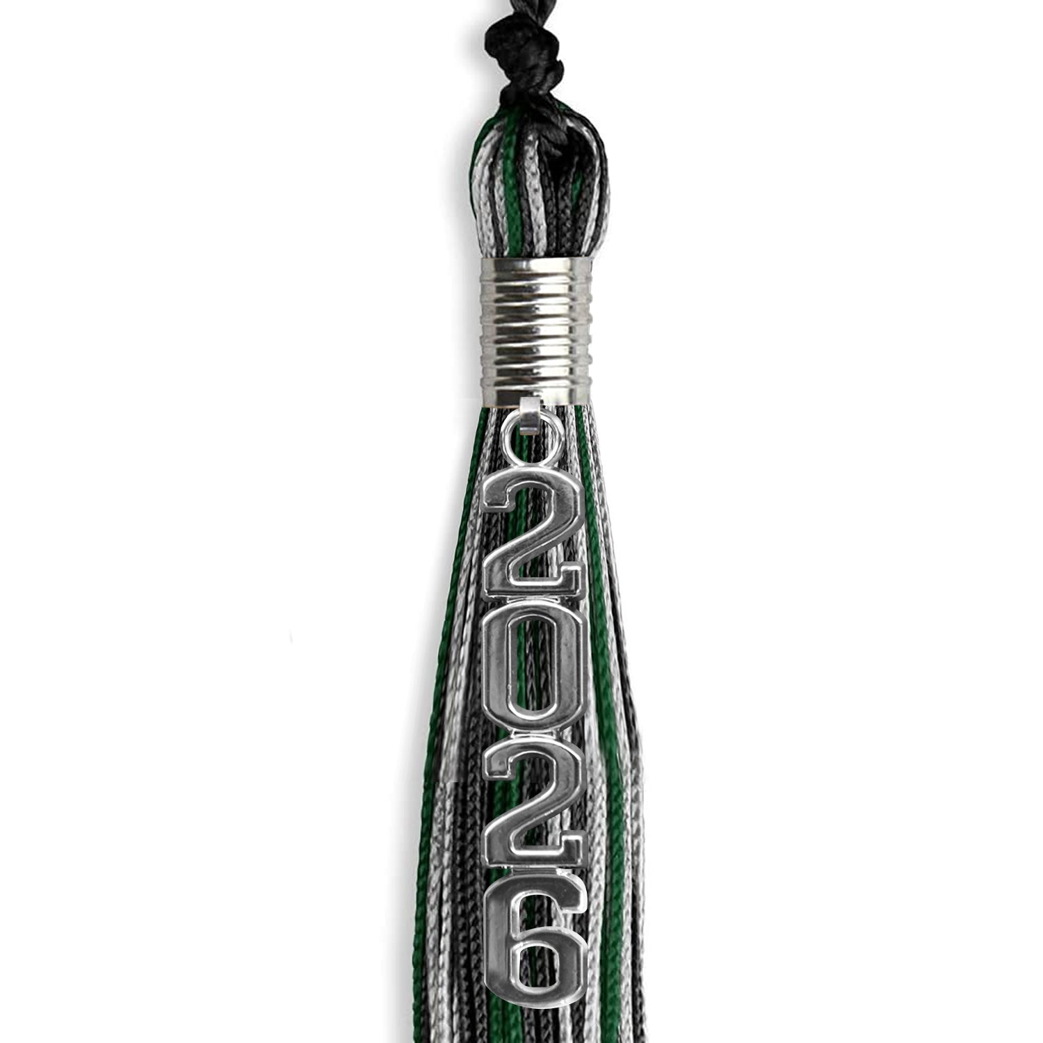 Black/Hunter Green/Silver Mixed Color Graduation Tassel with Silver Stacked Date Drop by Wholesale Grad Supply