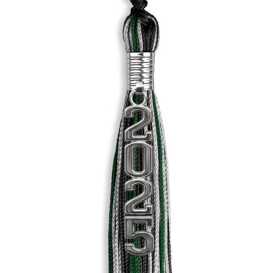 Black/Hunter Green/Silver Mixed Color Graduation Tassel with Silver Stacked Date Drop by Wholesale Grad Supply