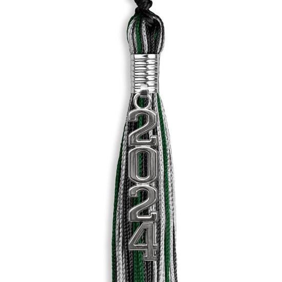 Black/Hunter Green/Silver Mixed Color Graduation Tassel with Silver Stacked Date Drop by Wholesale Grad Supply