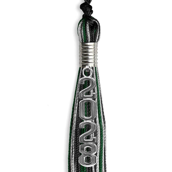 Black/Hunter Green/Silver Mixed Color Graduation Tassel with Silver Stacked Date Drop by Wholesale Grad Supply