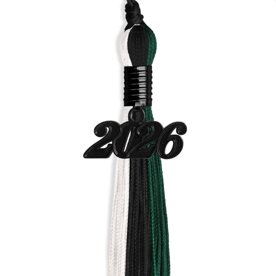 Black/Hunter Green/White Graduation Tassel with Black Bling Charm by Wholesale Grad Supply
