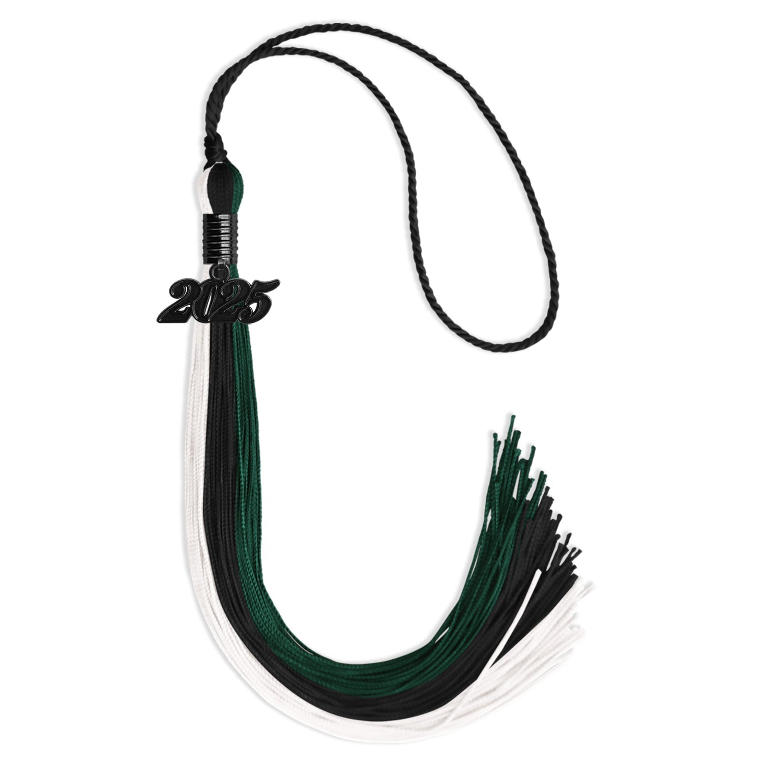 Black/Hunter Green/White Graduation Tassel with Black Bling Charm by Wholesale Grad Supply