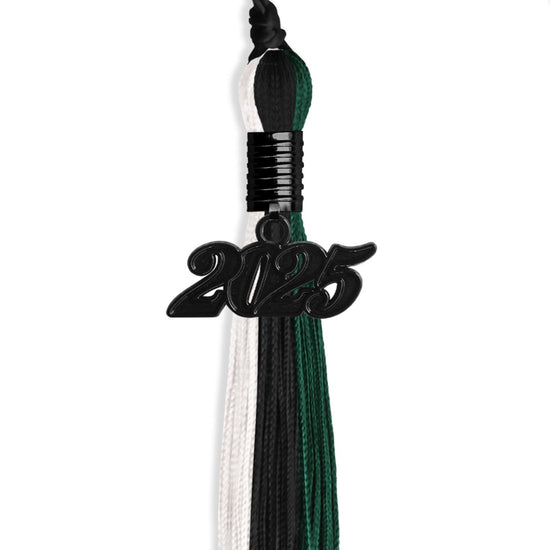 Black/Hunter Green/White Graduation Tassel with Black Bling Charm by Wholesale Grad Supply