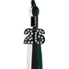 Black/Hunter Green/White Graduation Tassel with Black Bling Charm by Wholesale Grad Supply